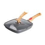 Алюмінієва сковорода-гриль 24 см зі скляною кришкою Квадрат сірий MGC HP-4-461G