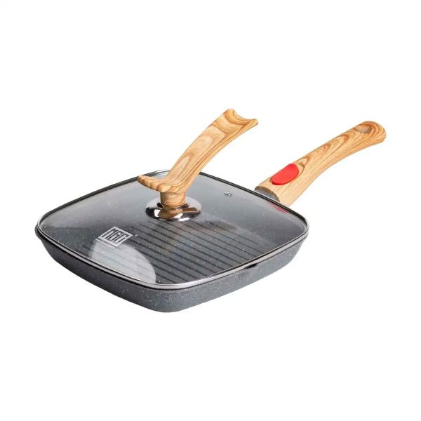 Алюмінієва сковорода-гриль 24 см зі скляною кришкою Квадрат сірий MGC HP-4-461G