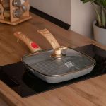 Алюмінієва сковорода-гриль 24 см зі скляною кришкою Квадрат сірий MGC HP-4-461G - Зображення 2