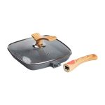 Алюмінієва сковорода-гриль 24 см зі скляною кришкою Квадрат сірий MGC HP-4-461G - Зображення 5