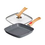 Алюмінієва сковорода-гриль 24 см зі скляною кришкою Квадрат сірий MGC HP-4-461G - Зображення 6