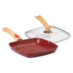 Алюмінієва сковорода-гриль 24 см зі скляною кришкою Square Red MGC HP-4-461R - Зображення 5