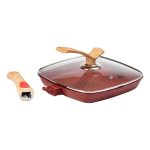 Алюмінієва сковорода-гриль 24 см зі скляною кришкою Square Red MGC HP-4-461R - Зображення 6