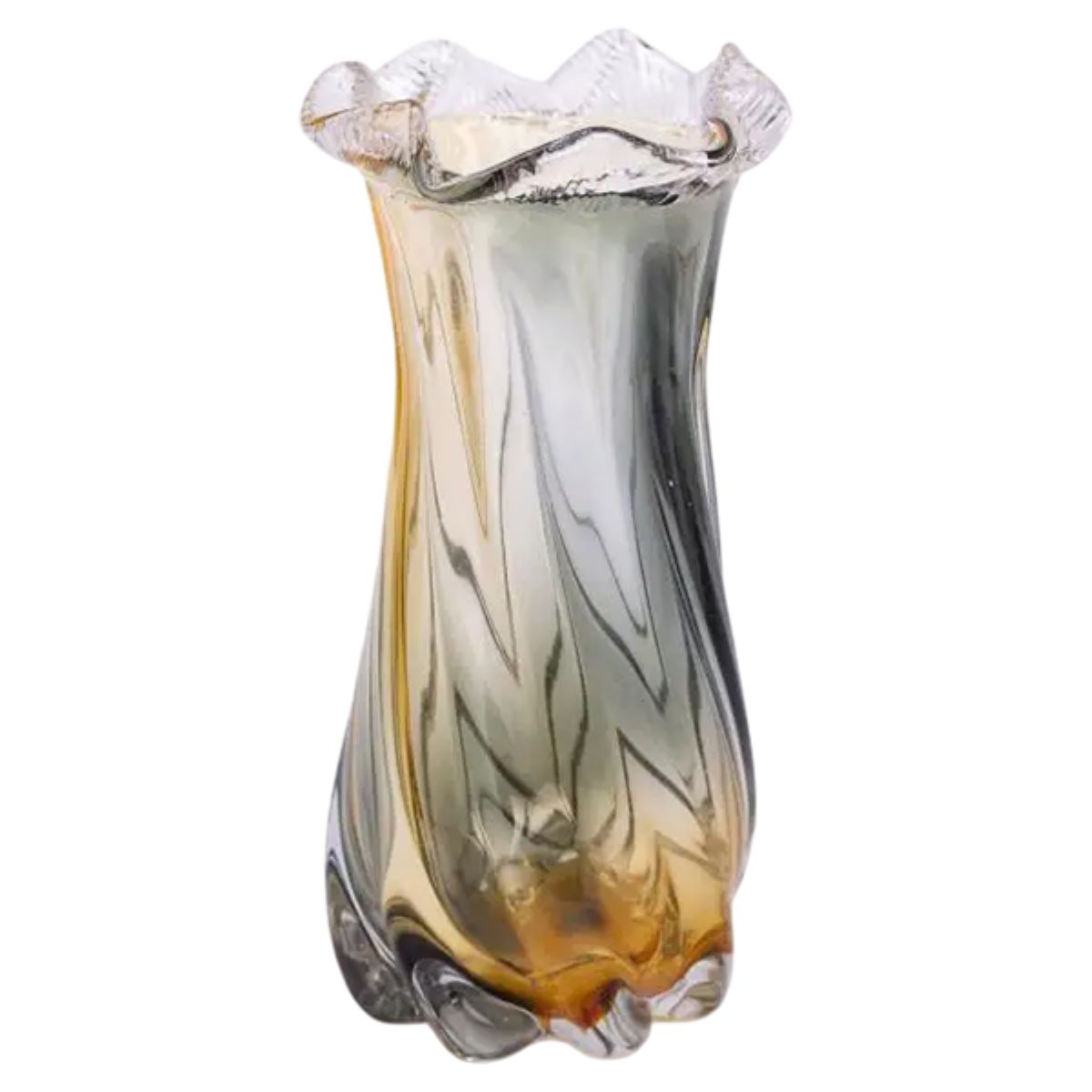 HP-9-11_1 Ваза декоративна 26 см для квітів скляна фігурна ваза з кольорового скла 1.2 л Жовто-сіра HP-9-11 - Зображення 1