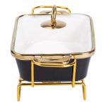 Марміт порцелянаовий із скляною кришкою 31х16х15.5 см на металевій підставці 1 л Чорний HTJ-1001 - Зображення 3