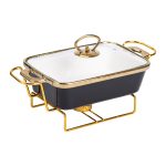 Марміт порцелянаовий із скляною кришкою 31х16х15.5 см на металевій підставці 1 л Чорний HTJ-1001 - Зображення 2