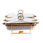 порцелянаовий марміт на 3 секції по 1,5 літра, золотий HP1043 - Зображення 3