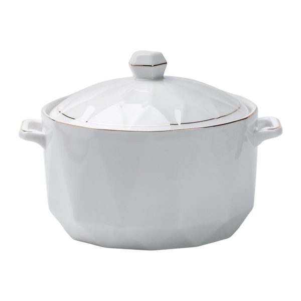 Керамічна супниця з кришкою та ручкою на 1 літр, біла HP1049