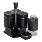 Набір для спецій на підставці 4 предмети 10х10х17 см ємності для приправ 120 мл Чорний HP-1306 - Зображення 2