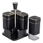 Набір для спецій на підставці 4 предмети 10х10х17 см ємності для приправ 120 мл Чорний HP-1306 - Зображення 3