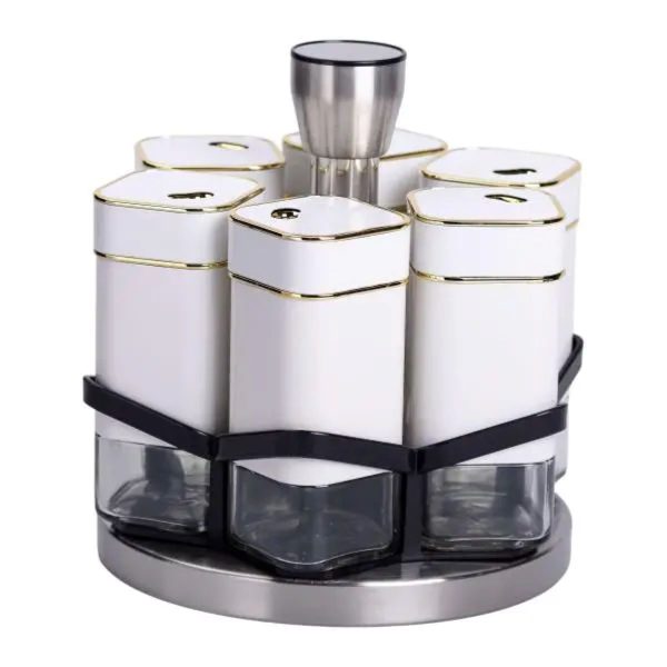 Набір для спецій з 6 ємностей на підставці карусель Білий HP-1314