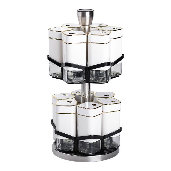 Набір для спецій на підставці 12 шт. 120 мл карусель для спецій Білий HP-1315