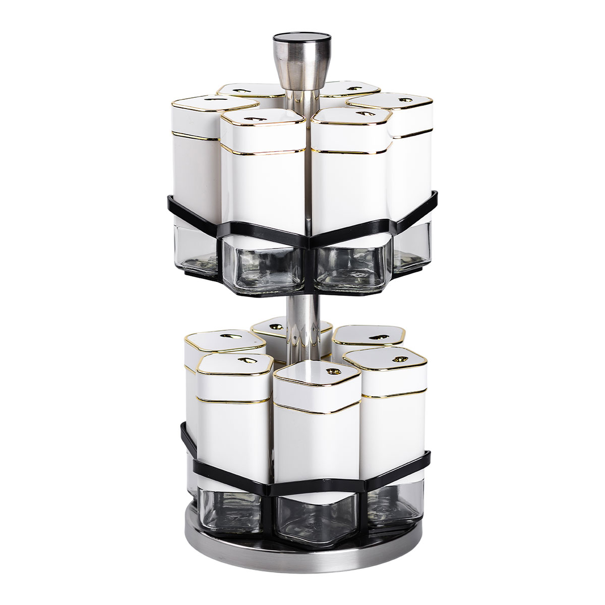 HP1315_3 Набір для спецій на підставці 12 шт. 120 мл карусель для спецій Білий HP-1315 - Зображення 1