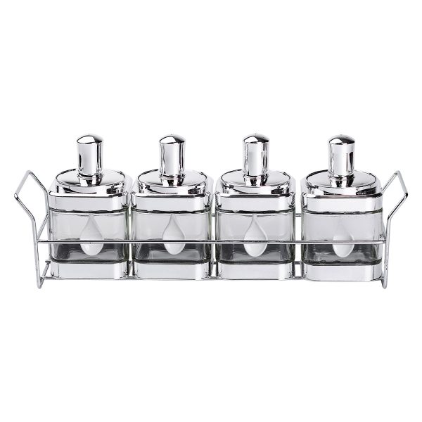 Набір банок для сипучих продуктів 4 штуки 350 мл скляні на підставці HP-1340