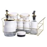 Набір для спецій на підставці з пляшками для олії та оцту 8 предметів Білий HP-1360W - Зображення 3