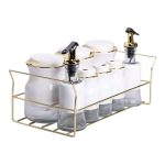 Набір для спецій на підставці з пляшками для олії та оцту 8 предметів Білий HP-1360W - Зображення 2