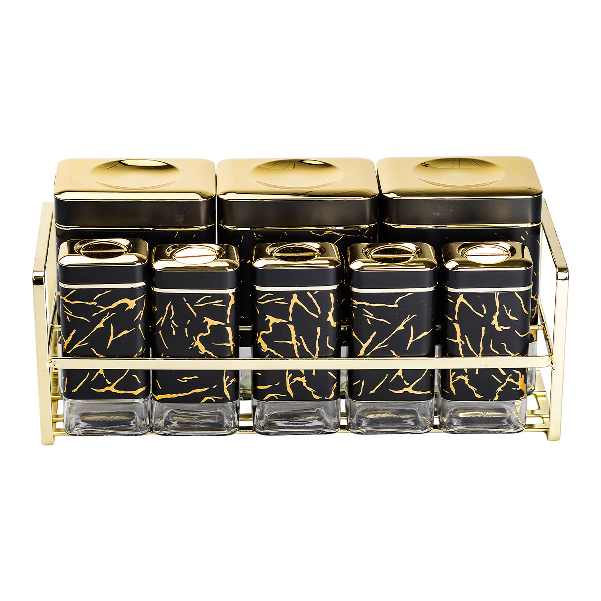 HP1364_3-1 Набір для приправ та спецій на підставці 8 штук з кришками Чорний HP-1364 - Зображення 1