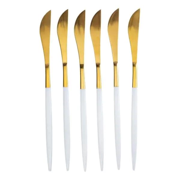 Набір столових ножів 6 штук, сервірувальні ножі 22.5 см, Білий із золотом HP-20-11