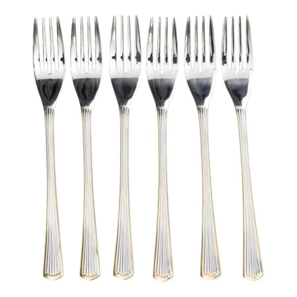 Набір десертних виделок (6 штук) з нержавіючої сталі 15.2 см, срібло з золотим оздобленням HP-20-34