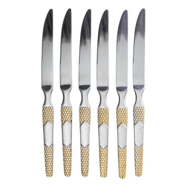 Набір столових ножів 6 штук ножі сервірувальні з нержавіючої сталі 22.7 см Срібло з золотом HP-20-36