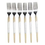 Набір десертних виделок 6 штук виделки десертні з нержавіючої сталі 15.5 см Срібло з золотом HP-20-40