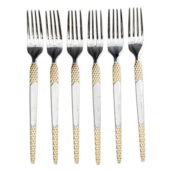Набір десертних виделок 6 штук виделки десертні з нержавіючої сталі 15.5 см Срібло з золотом HP-20-40