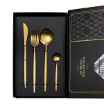 Набір столових приборів 24 предмети набір ложок виделок і ножів на 6 персон Золотистий HP-20-43 - Зображення 3