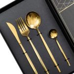 Набір столових приборів 24 предмети набір ложок виделок і ножів на 6 персон Золотистий HP-20-43 - Зображення 2