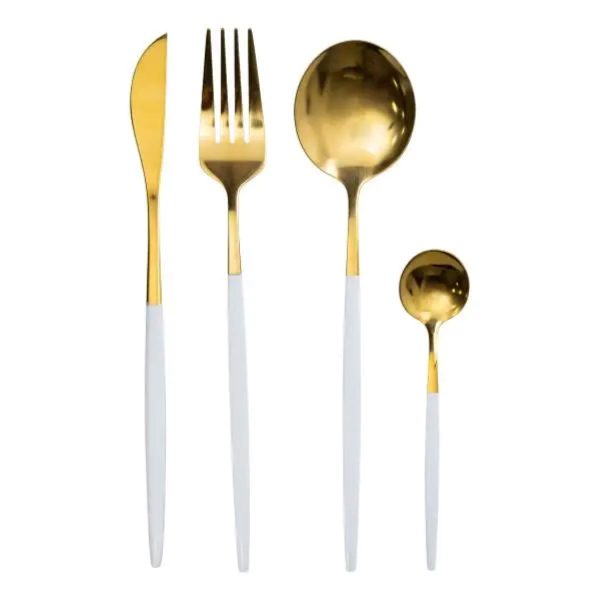 Набір столових приборів 24 предмети для 6 осіб Золотистий з білим HP-20-47