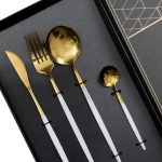 Набір столових приборів 24 предмети столовий набір на 6 персон Золотистий з білим HP-20-47 - Зображення 2