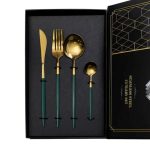 Набір столових приборів 24 предмети столовий набір на 6 персон Золотистий з зеленим HP-20-48 - Зображення 3