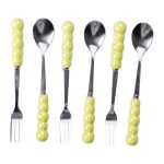 Набір десертних виделок і ложок на 3 персони з підставкою з порцелянау 7 предметів Зелений HP-20-58 - Зображення 4