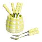 Набір десертних виделок і ложок на 3 персони з підставкою з порцелянау 7 предметів Зелений HP-20-58 - Зображення 2