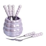 Набір десертних виделок і ложок на 3 персони з підставкою з порцелянау 7 предметів Фіолетовий HP-20-59 - Зображення 2