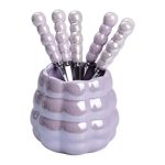 Набір десертних виделок і ложок на 3 персони з підставкою з порцелянау 7 предметів Фіолетовий HP-20-59 - Зображення 3