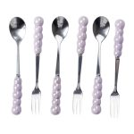 Набір десертних виделок і ложок на 3 персони з підставкою з порцелянау 7 предметів Фіолетовий HP-20-59 - Зображення 4