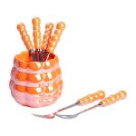 Набір десертних виделок і ложок на 3 персони з підставкою з порцелянау 7 предметів Помаранчевий HP-20-60 - Зображення 3