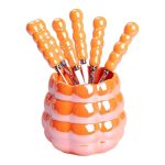 Набір десертних виделок і ложок на 3 персони з підставкою з порцелянау 7 предметів Помаранчевий HP-20-60 - Зображення 2