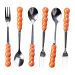 Набір десертних виделок і ложок на 3 персони з підставкою з порцелянау 7 предметів Помаранчевий HP-20-60 - Зображення 4