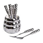 Набір десертних виделок і ложок на 3 персони з підставкою з порцелянау 7 предметів Сірий HP-20-61 - Зображення 2