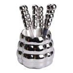 Набір десертних виделок і ложок на 3 персони з підставкою з порцелянау 7 предметів Сірий HP-20-61 - Зображення 3