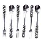 Набір десертних виделок і ложок на 3 персони з підставкою з порцелянау 7 предметів Сірий HP-20-61 - Зображення 4