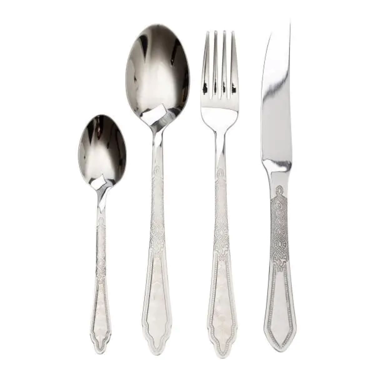 HP20663_2-600x600-1 Набір столових приборів золото на 6 персон комплект столових приборів 24 предмети Срібло HP-20-63 - Зображення 1