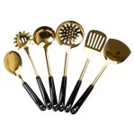 Набір кухонного приладдя на підставці 7 предметів кухонні аксесуари на підставці Чорний із золотом HP-20-66 - Зображення 4