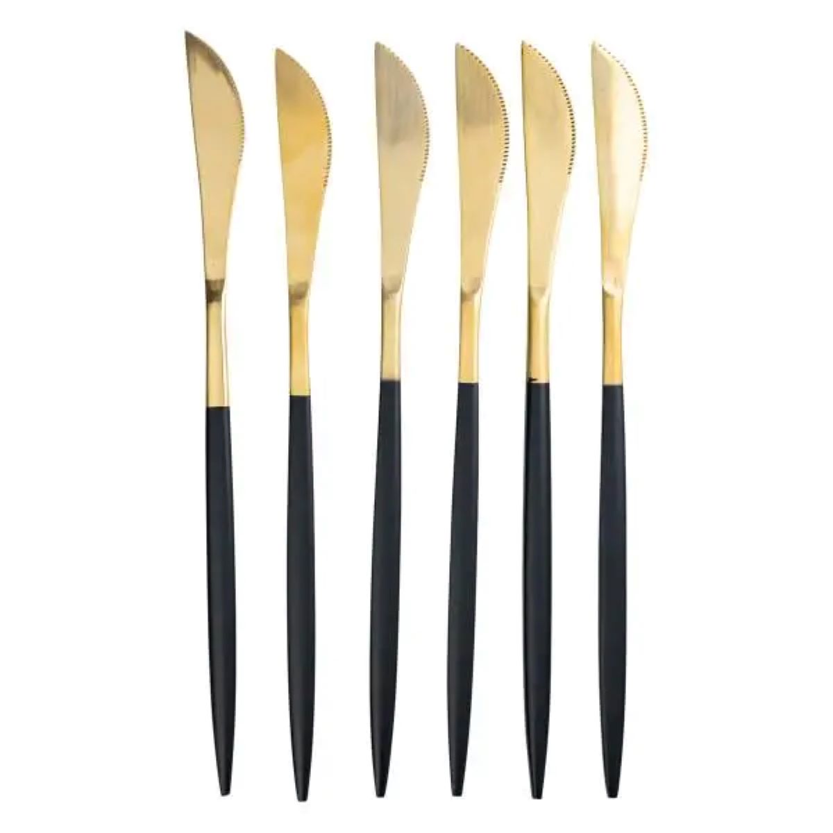 HP206_1-600x600-1 Набір столових ножів 6 штук ножі сервірувальні столові 22.5 см Чорний із золотом HP-20-6 - Зображення 1