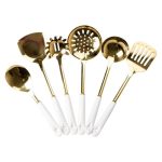 Набір кухонного приладдя 7 предметів на підставці столові прилади з нержавіючої сталі Золото з білим HP-20-7 - Зображення 4