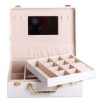 Скринька для прикрас з еко шкіри 2 яруси із дзеркалом органайзер для ювелірних виробів HP-5-15W - Зображення 2