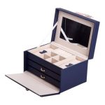 Скринька для прикрас з еко шкіри 3 яруси з дзеркалом органайзер для ювелірних виробів HP-5-17BL - Зображення 2