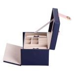 Скринька для прикрас з еко шкіри 3 яруси з дзеркалом органайзер для ювелірних виробів HP-5-17BL - Зображення 4