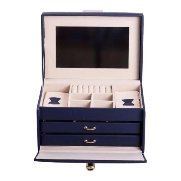 Скринька для прикрас з еко-шкіри, 3 яруси з дзеркалом, органайзер для ювелірних виробів HP-5-17BL